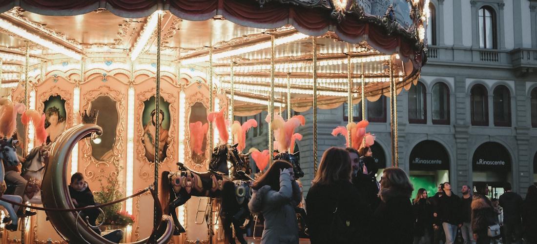 Carousel in Florentine amusement park at night