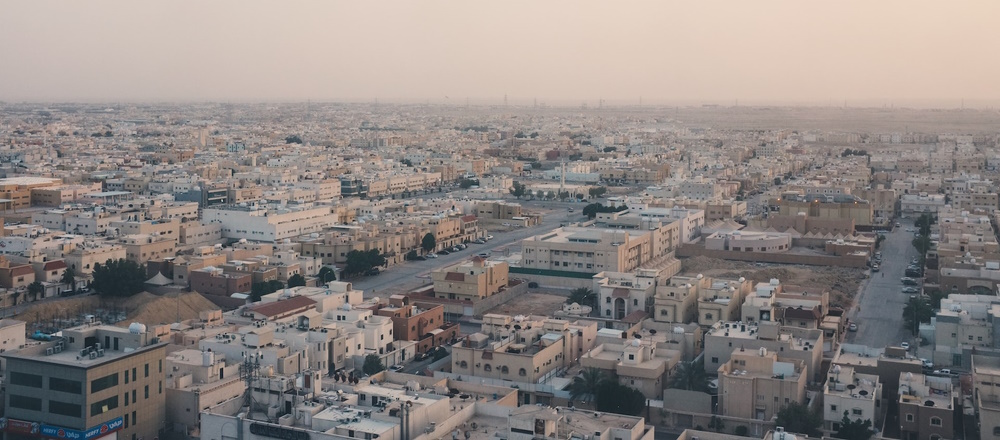 bird's eye view of residential Riyadh at dusk