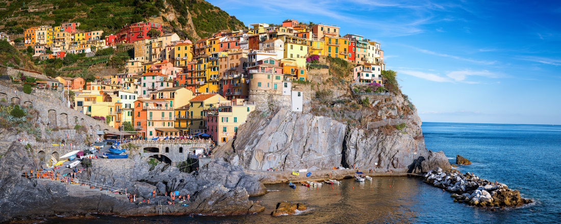 Colourful village on a sunny cliff
