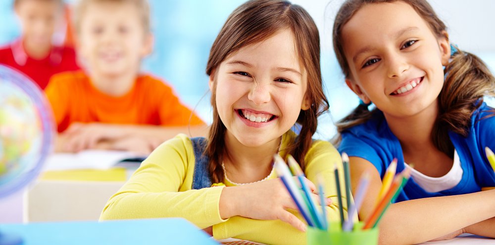 Children in classroom stock image
